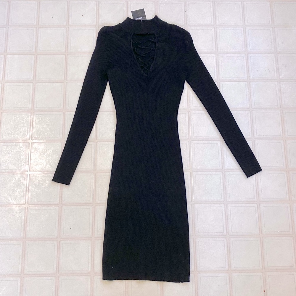 Rib-knit Long Sleeve Dress